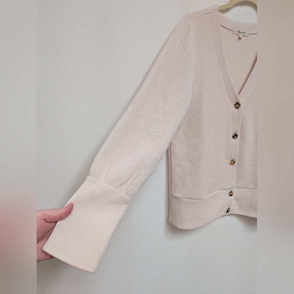 Madewell Cream Ottoman Ribbed Cardigan Sweater With Floral Buttons Size Small - Picture 3 of 13